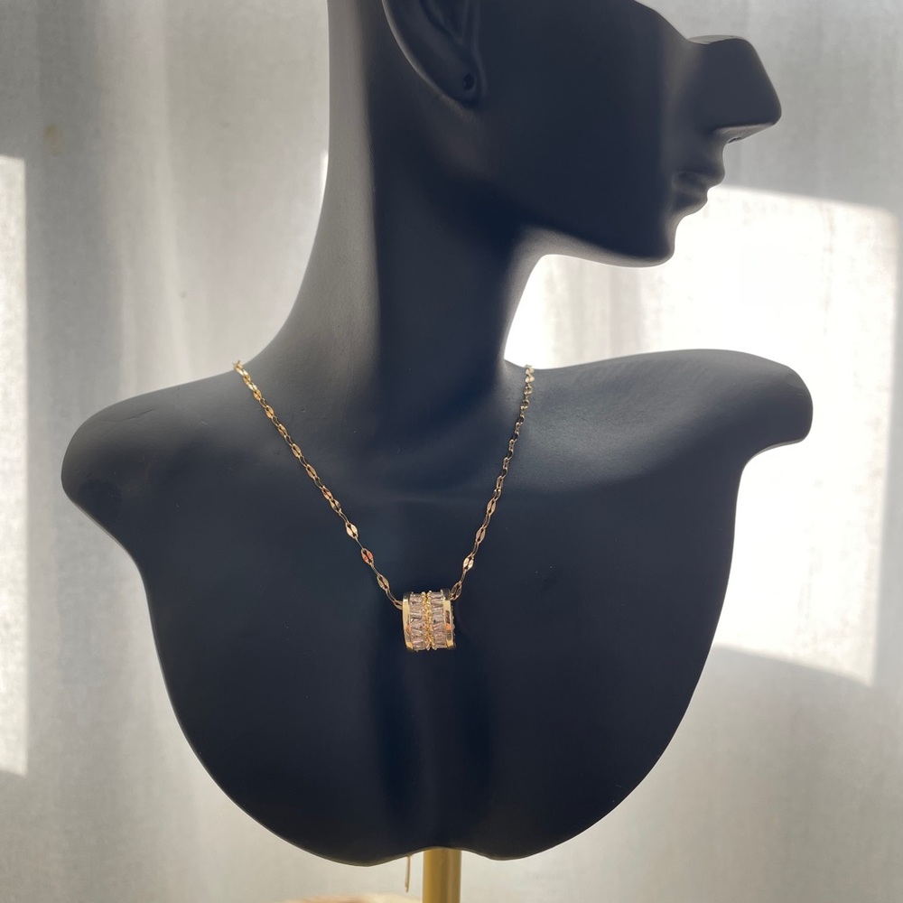 Minimalist Gold Necklace with Dainty Chain and Textured Pendant